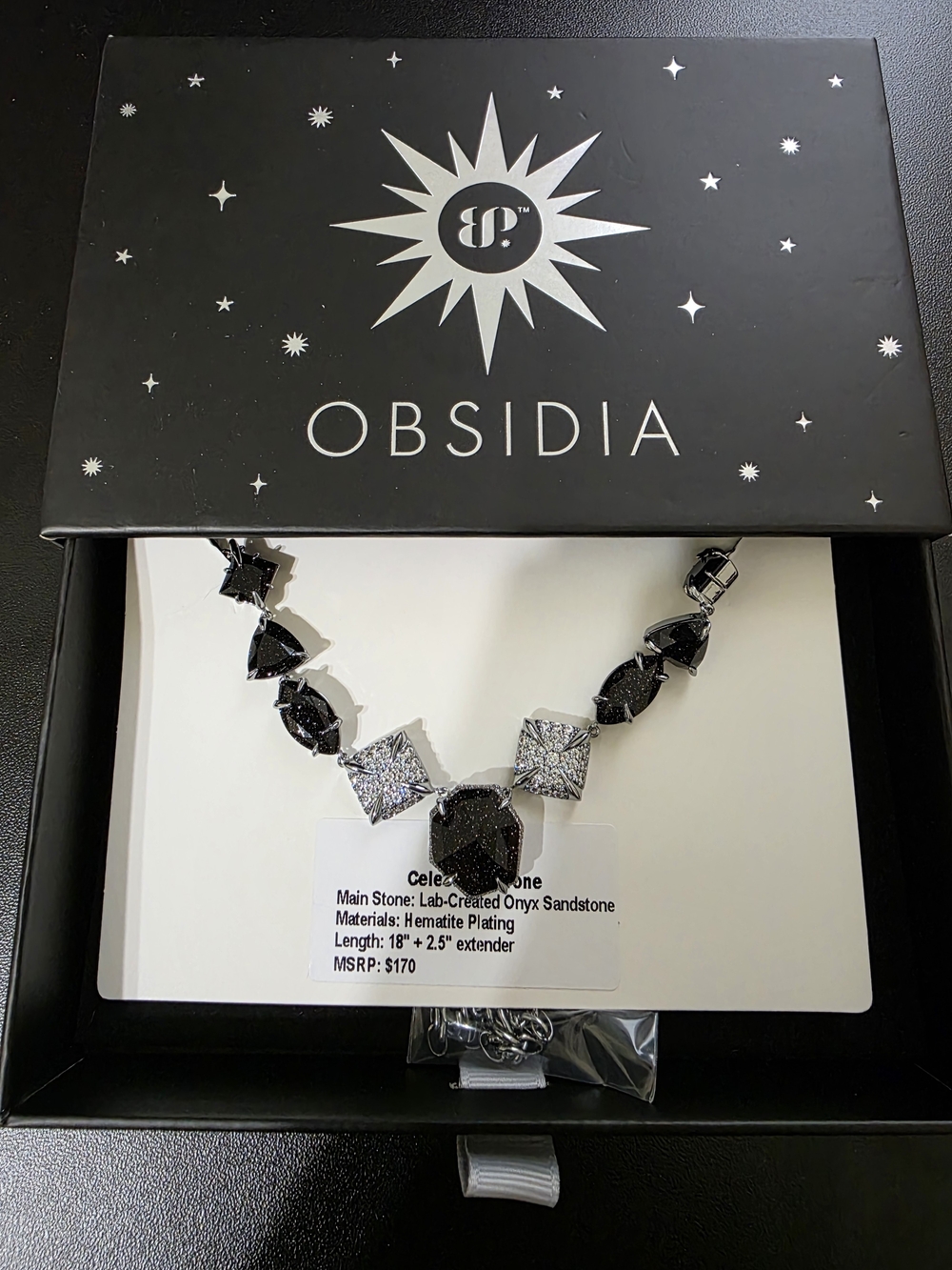 Obsida Necklace With Lab Created Onxy Sandstone - Hematite Plating